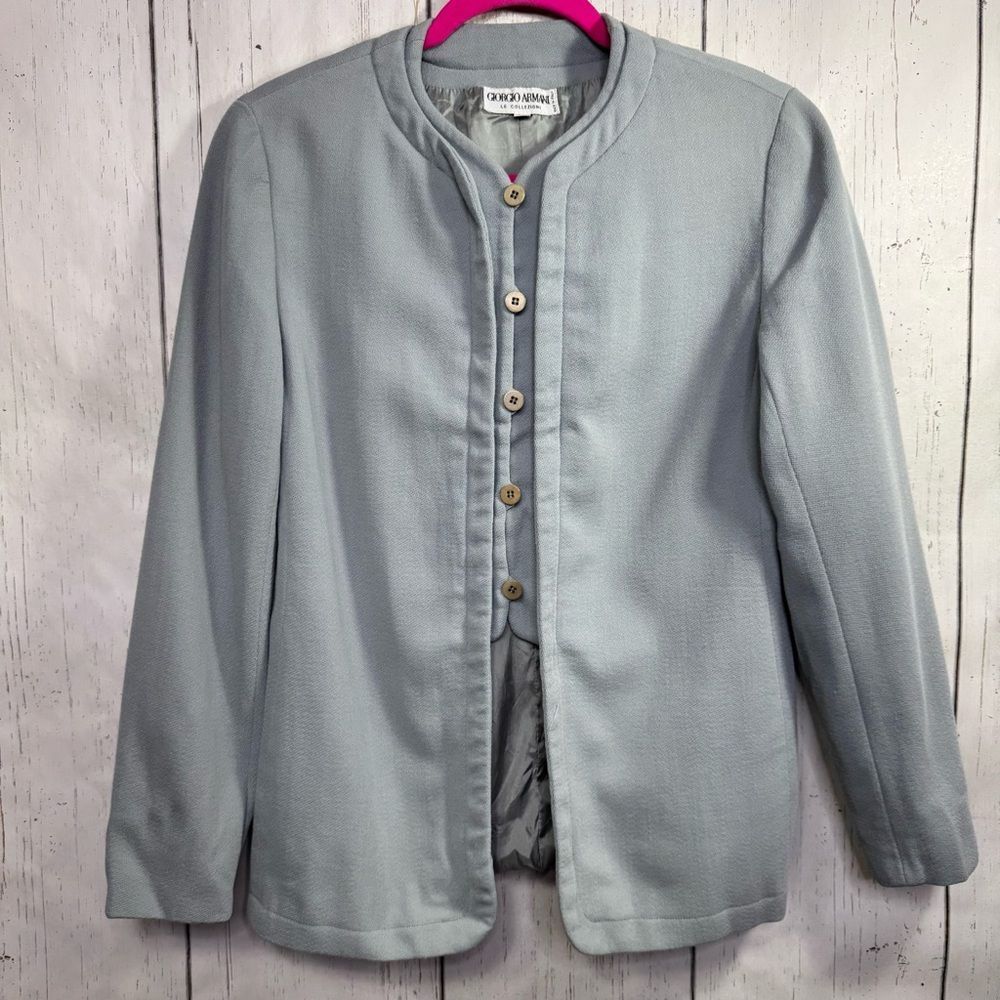 Vintage Giorgio Armani Gray Virgin Wool Jacket 10 Made in Italy Minimalist 90s
